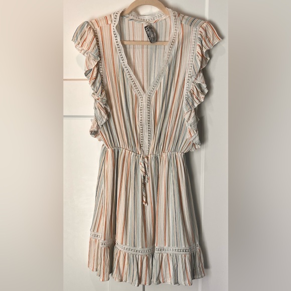 American Rag Dresses & Skirts - American Rag Cie White Multicolor Striped Boho Ruffle Dress Size L